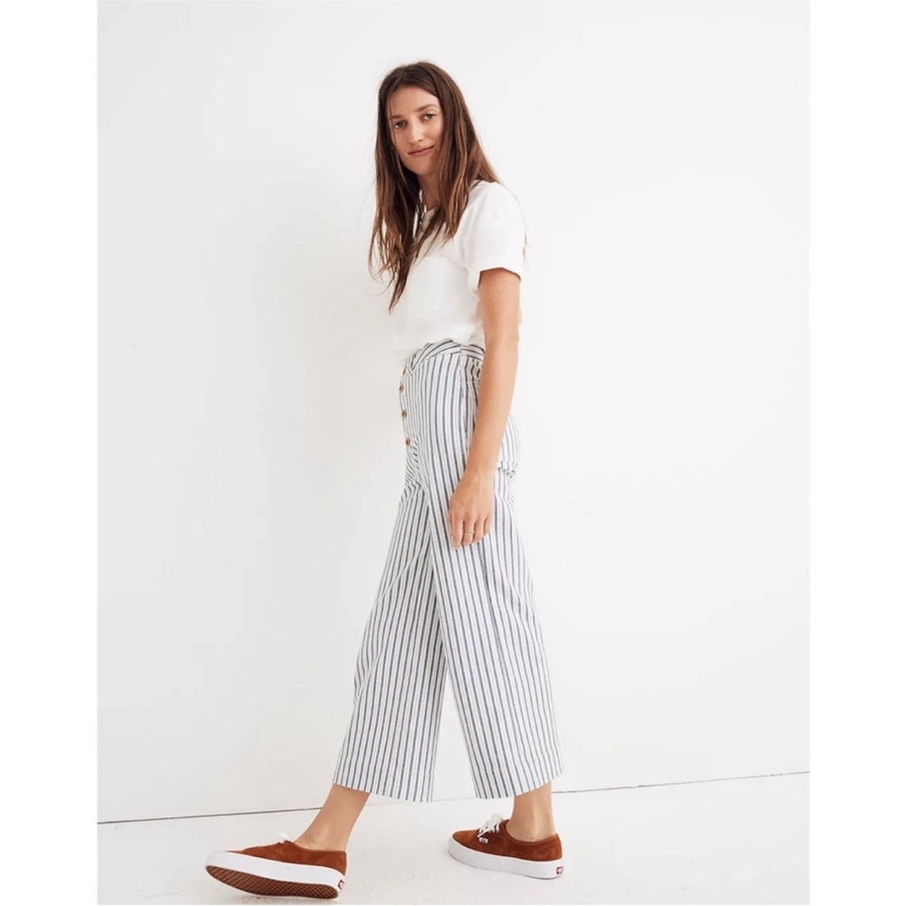 Madewell Emmett Wide-Leg Crop Pants in Stripe: Button-Front Edition